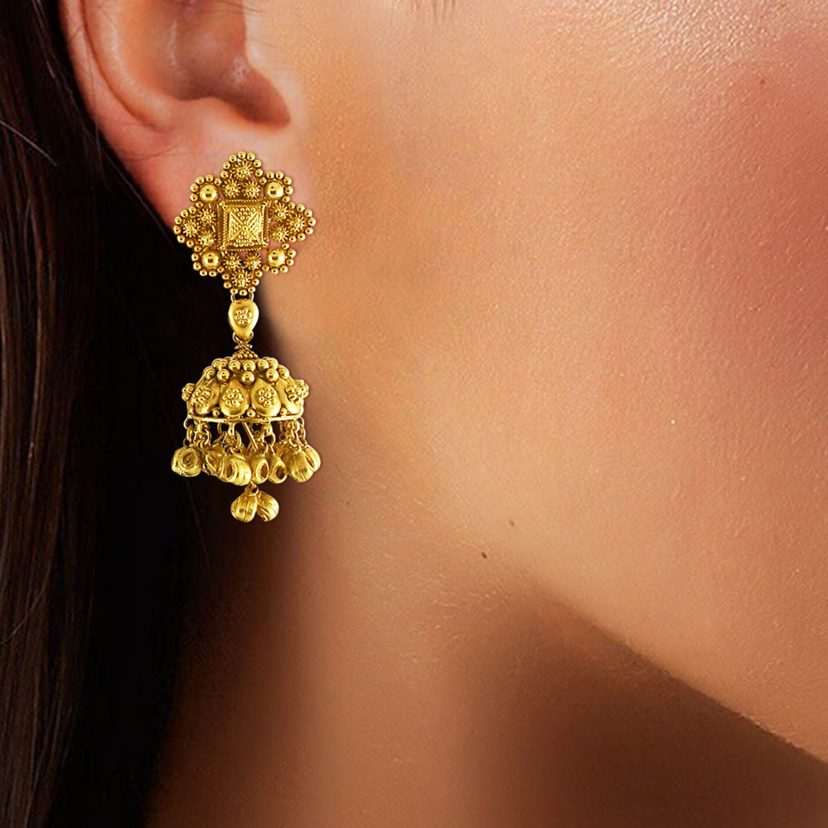 Floral Long Gold Jhumka