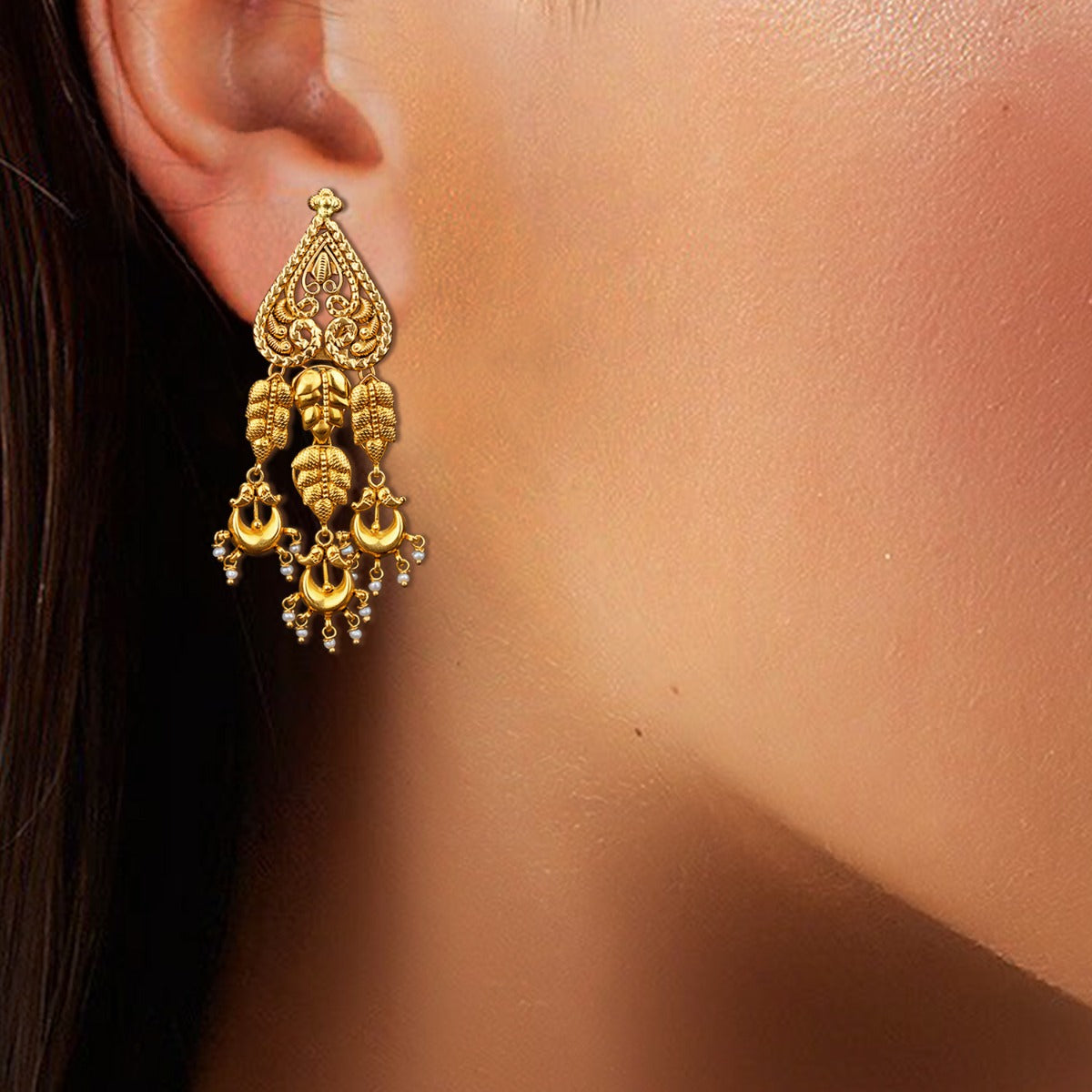 Inverted Leaf Gold Earrings