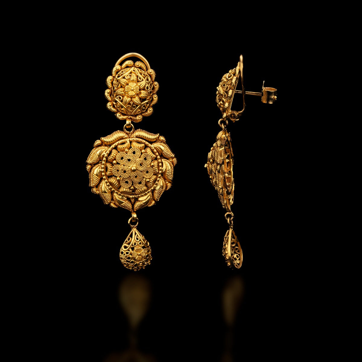 Oval Round Gold Earrings