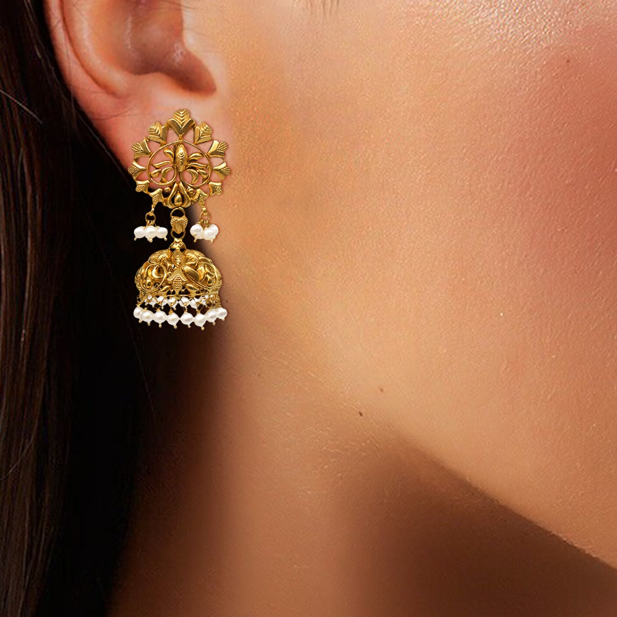 Contemporary Pearl Gold Jhumka