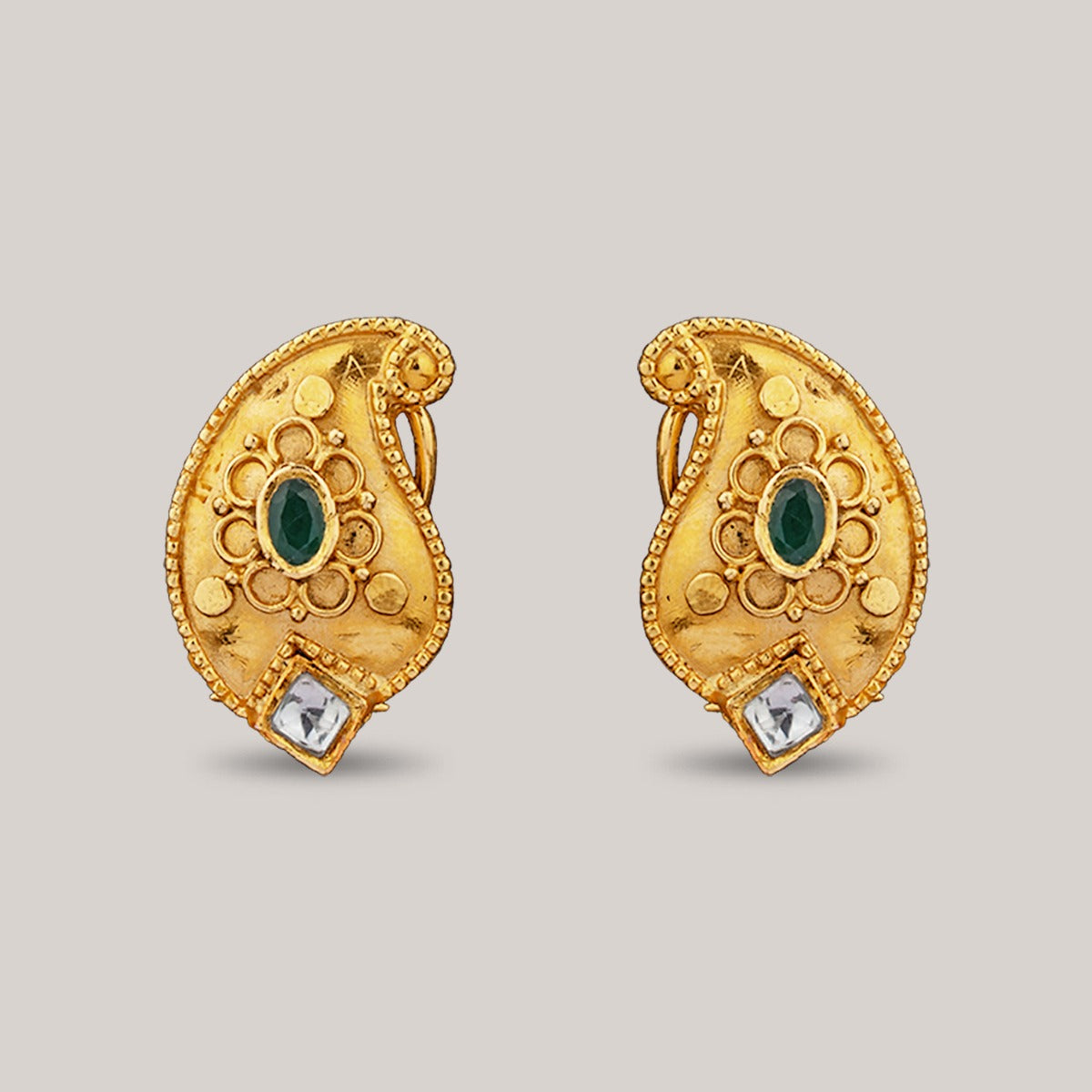 Green Pot Gold Earrings