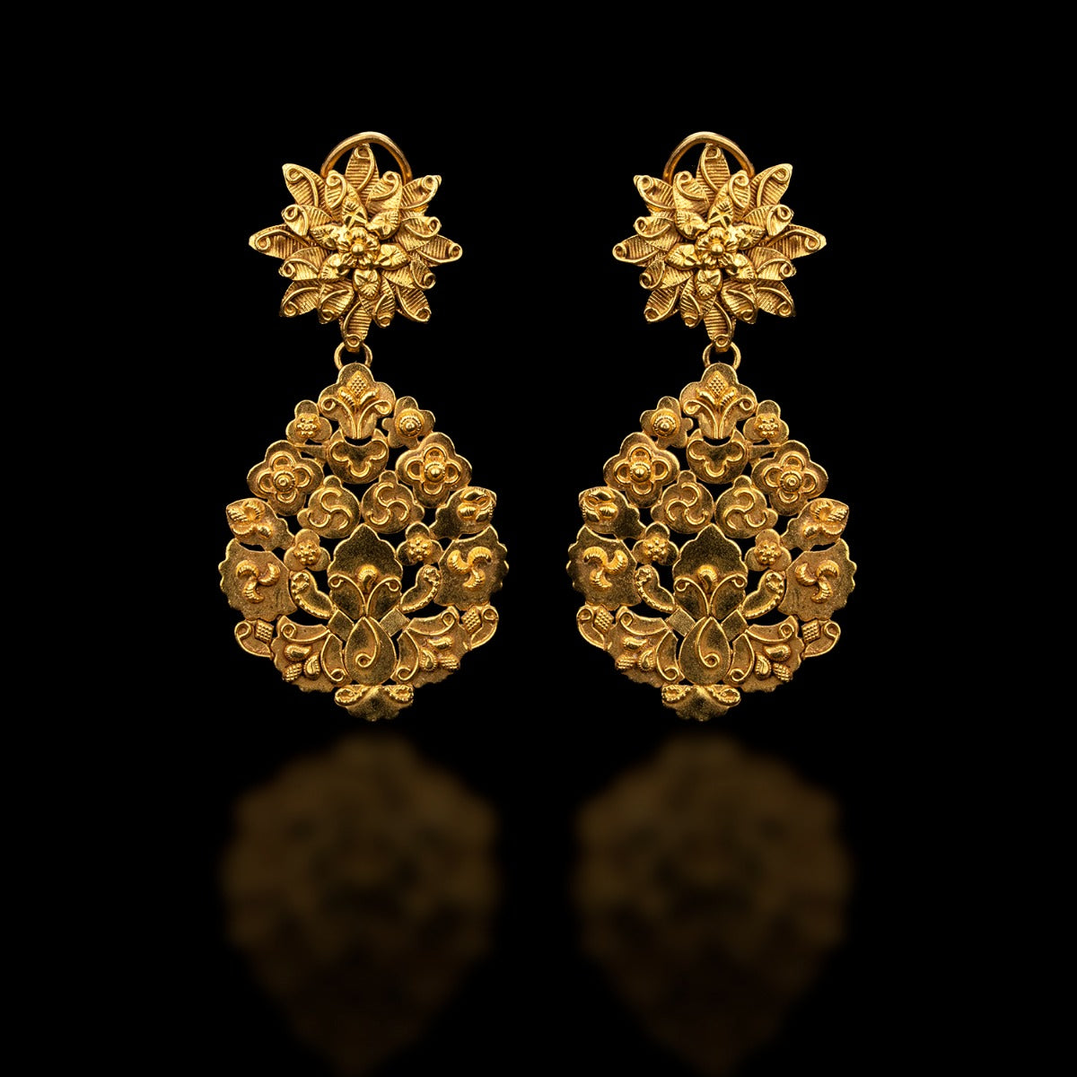 Temple Motif Gold Earrings