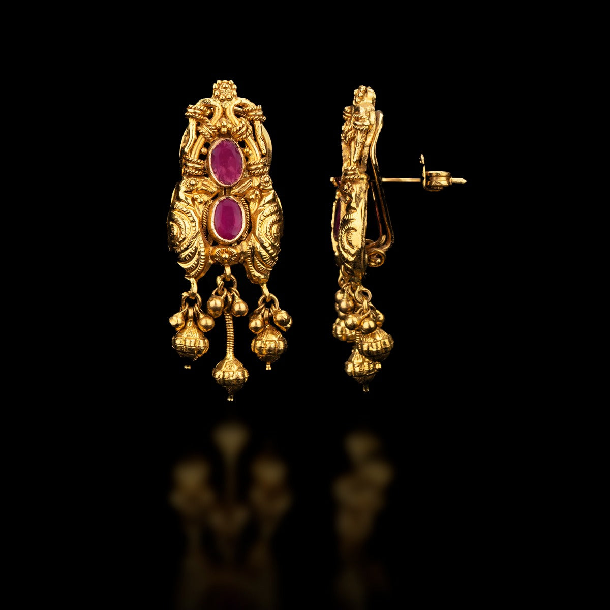 Pink Abstract Gold Earrings