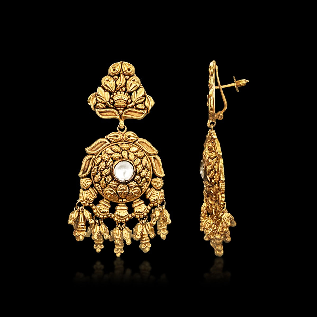 Classic Leaves Motif Gold Earrings