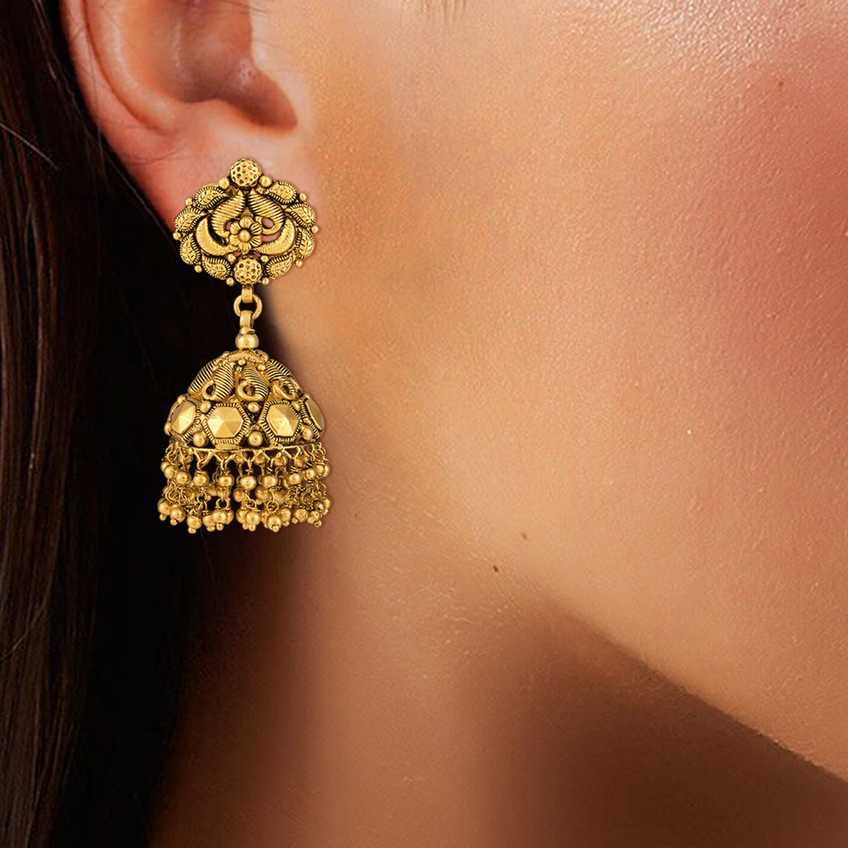 Intricately Designed Gold Jhumka