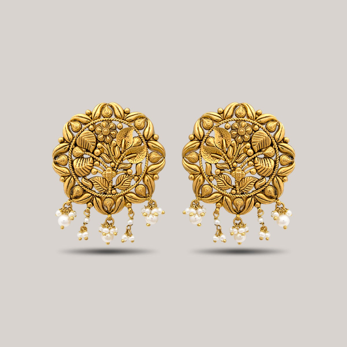 Framed Leaf Gold Earrings