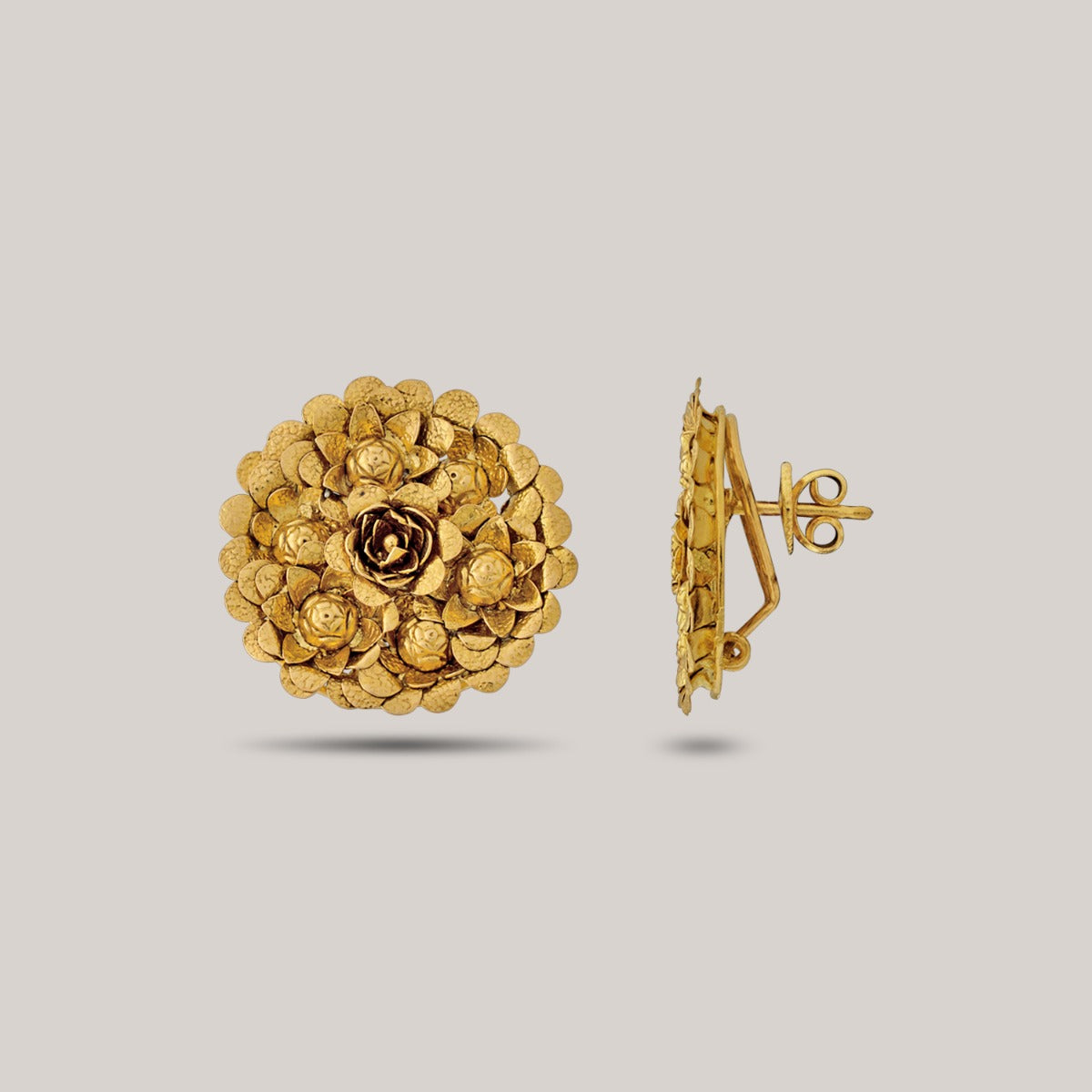 Concave Floral Gold Earrings