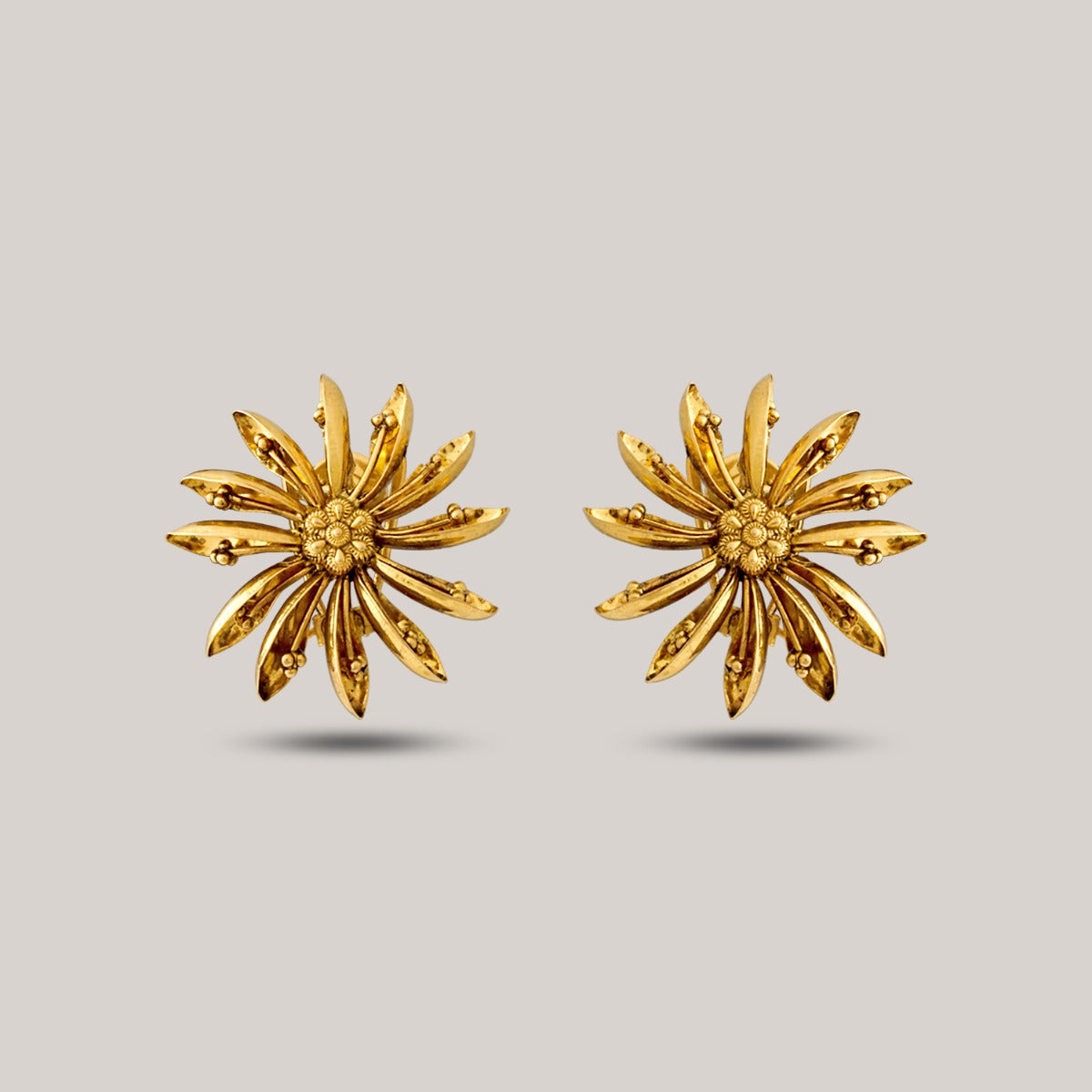 Wheel Shape Gold Earrings