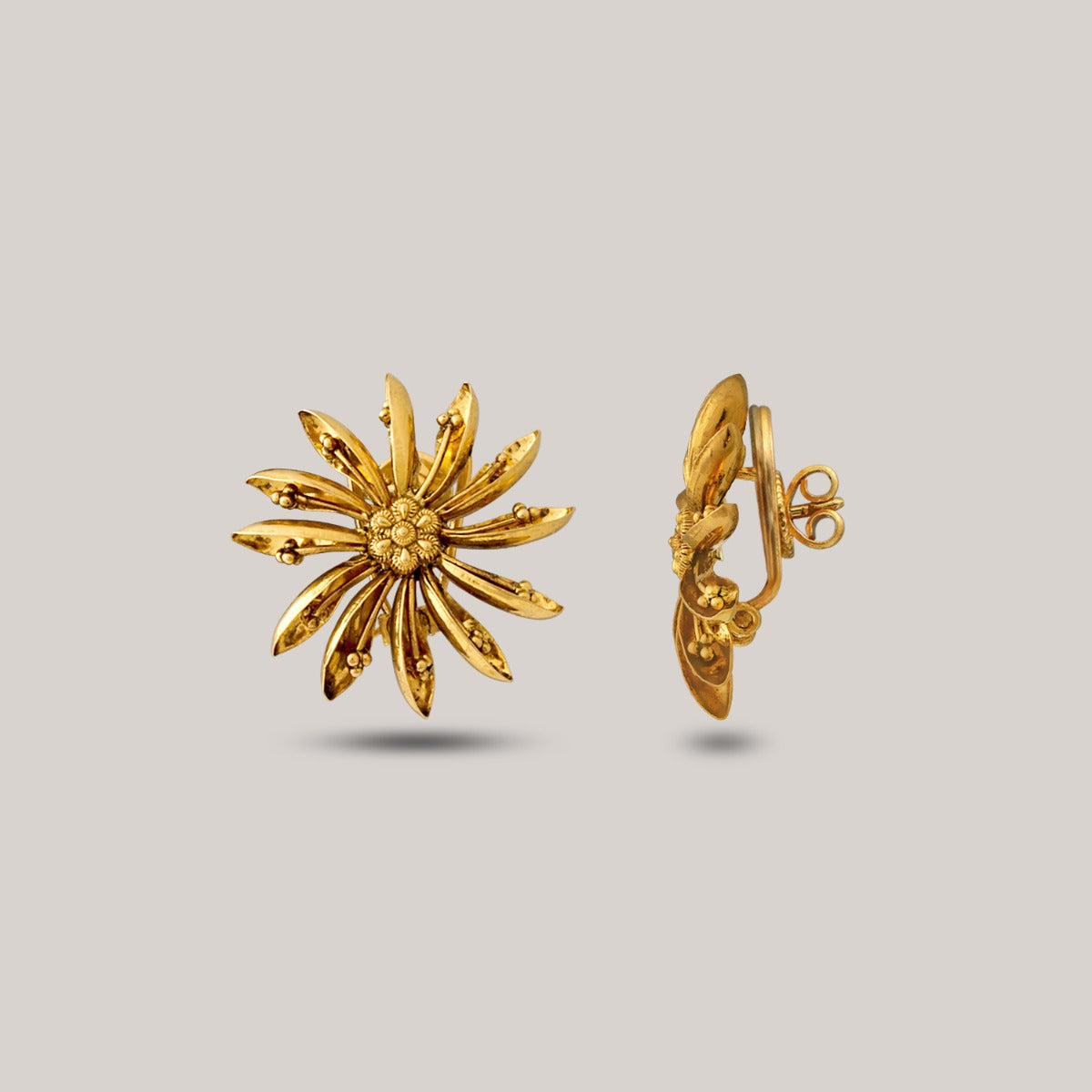 Wheel Shape Gold Earrings