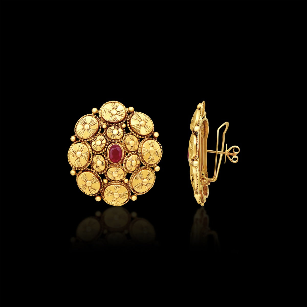 Red Bindi Bridal Gold Earrings