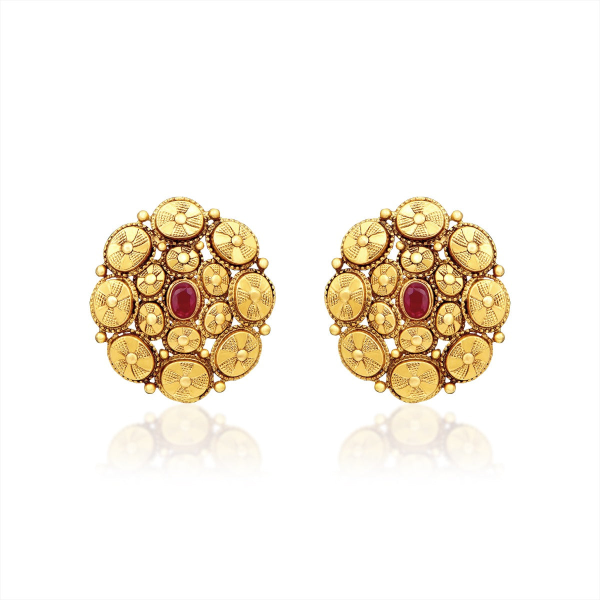 Red Bindi Bridal Gold Earrings