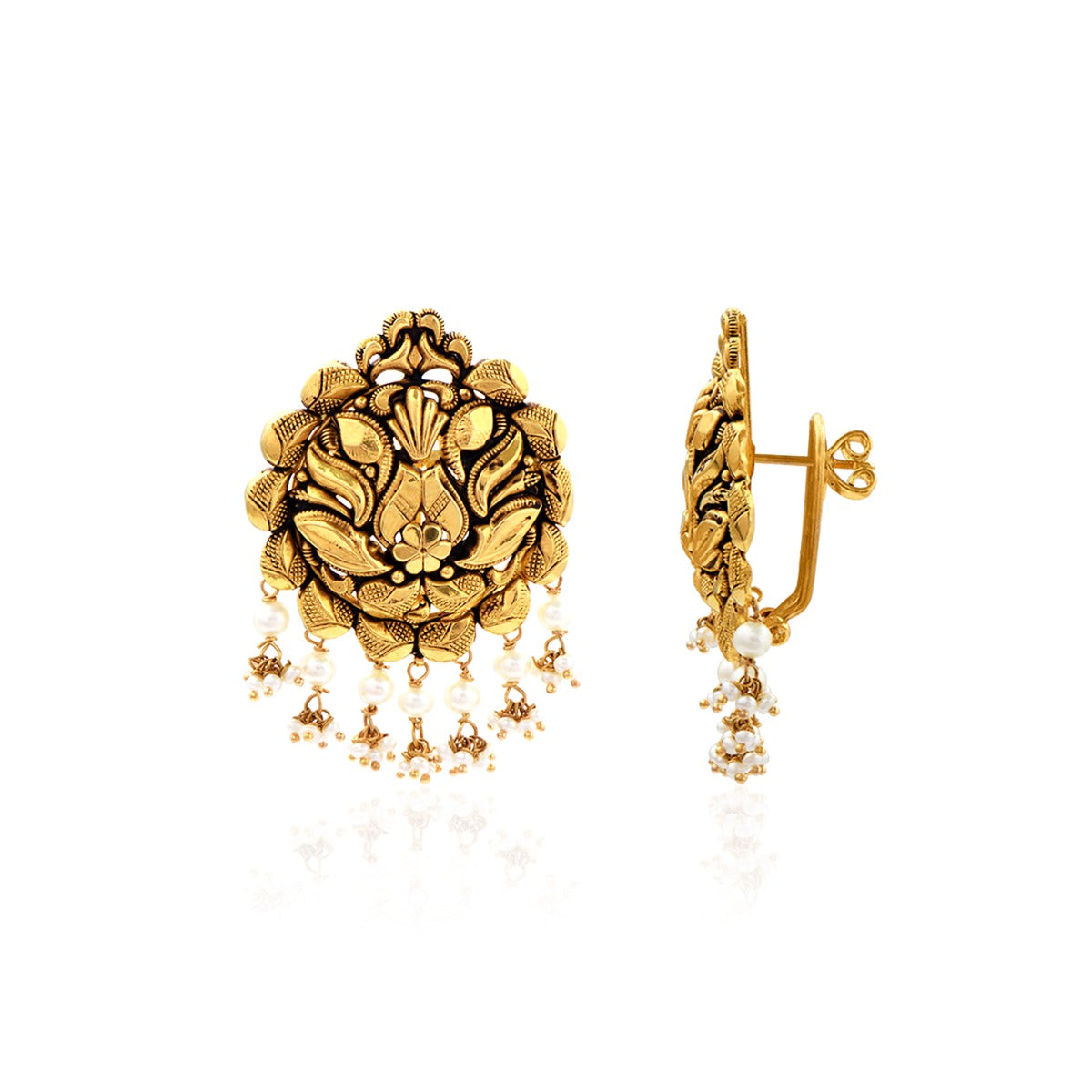 Petalled Ganesha Gold Earrings