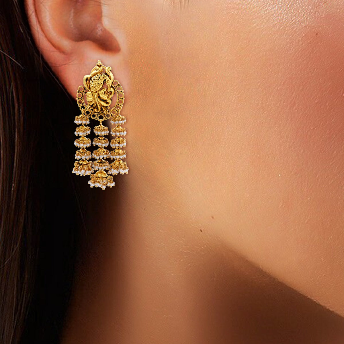 Ganesha Perch Gold Earrings