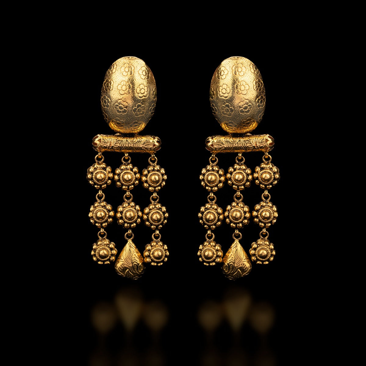 Floral Carving Gold Earrings