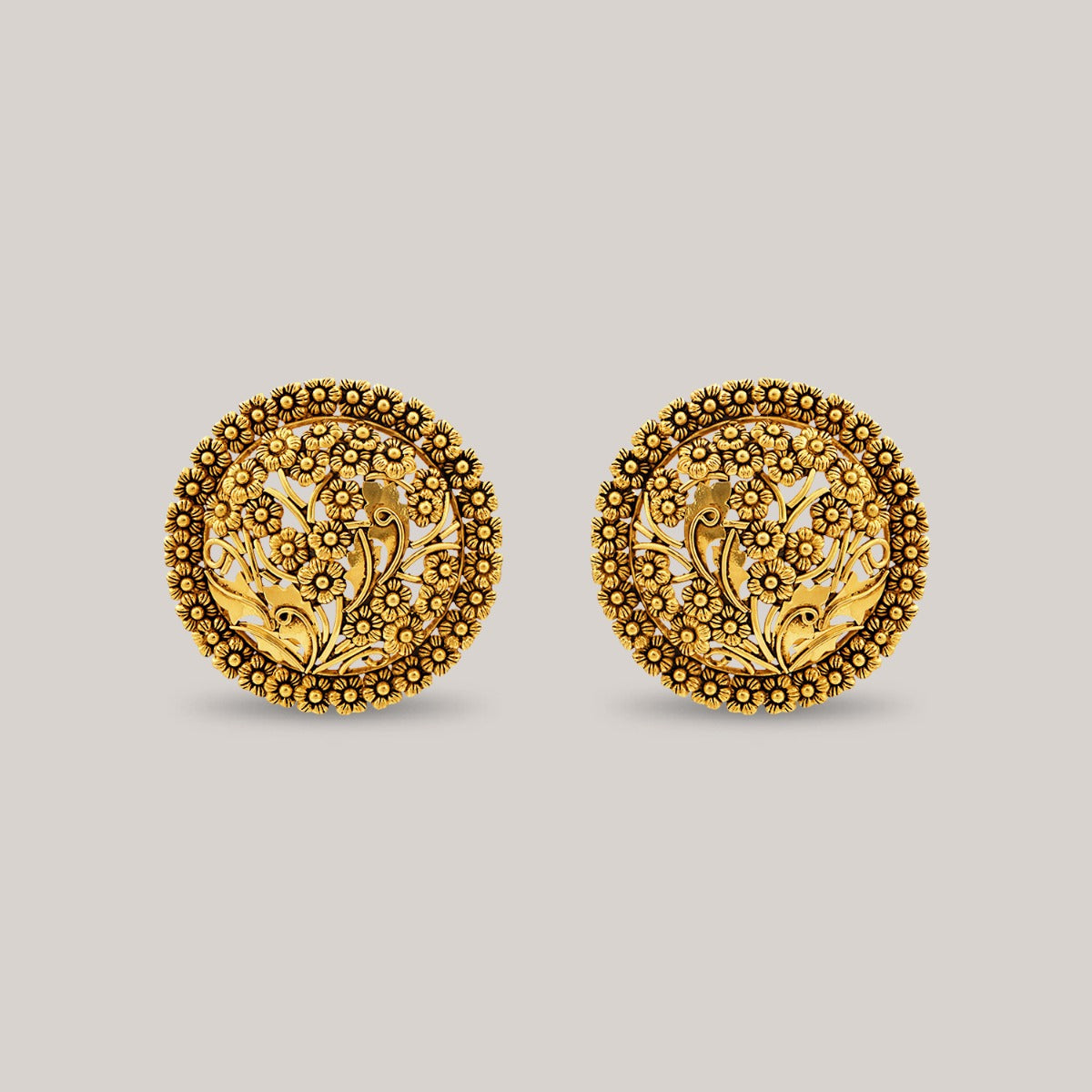 Flower Plate Gold Earrings