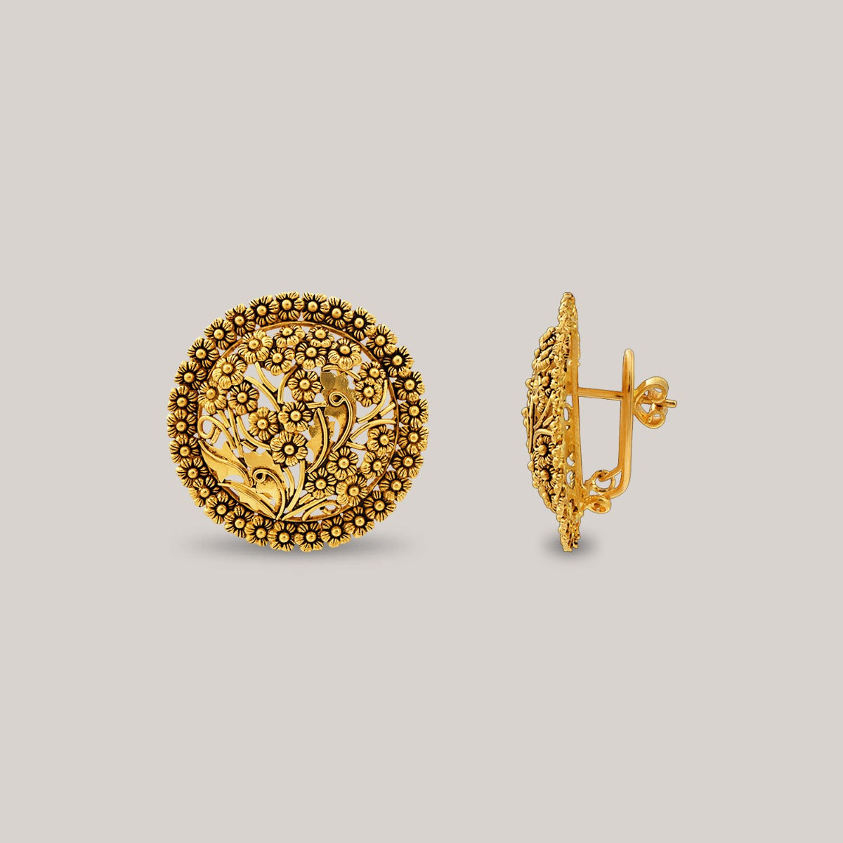 Flower Plate Gold Earrings