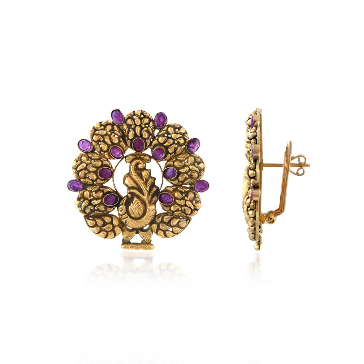 Regal Peacock Bloom Gold Earrings