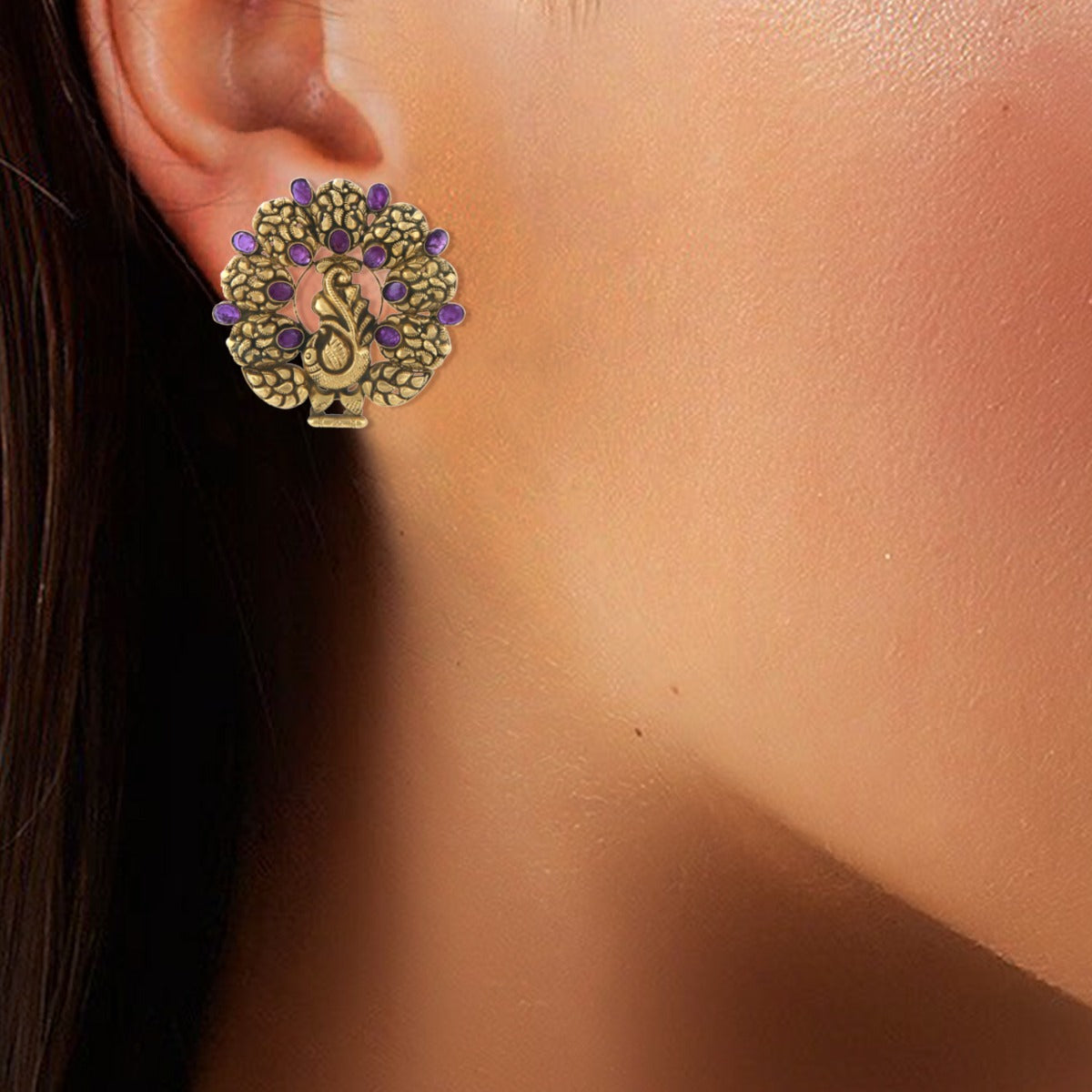 Regal Peacock Bloom Gold Earrings