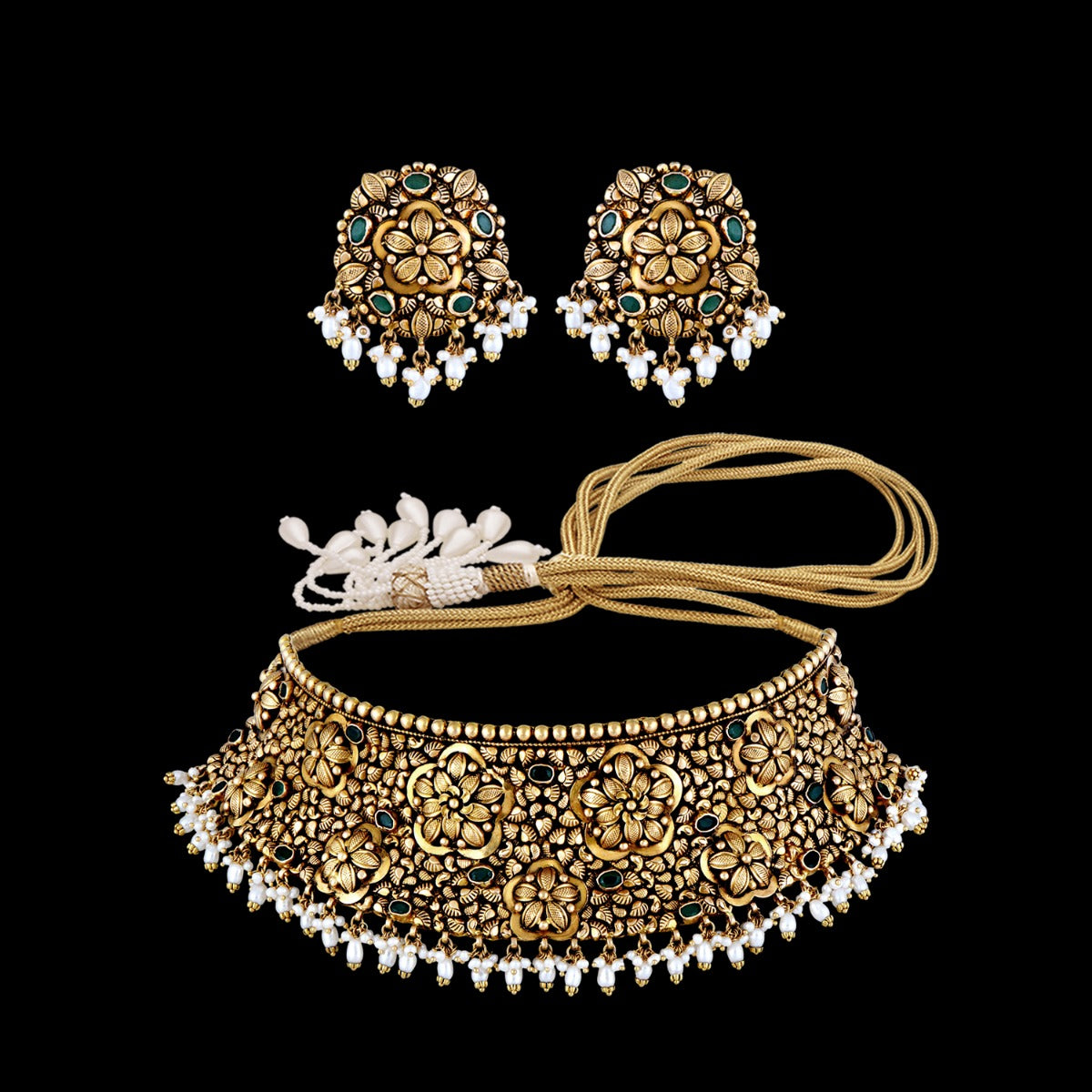 Charming Gemstone Gold Choker Set