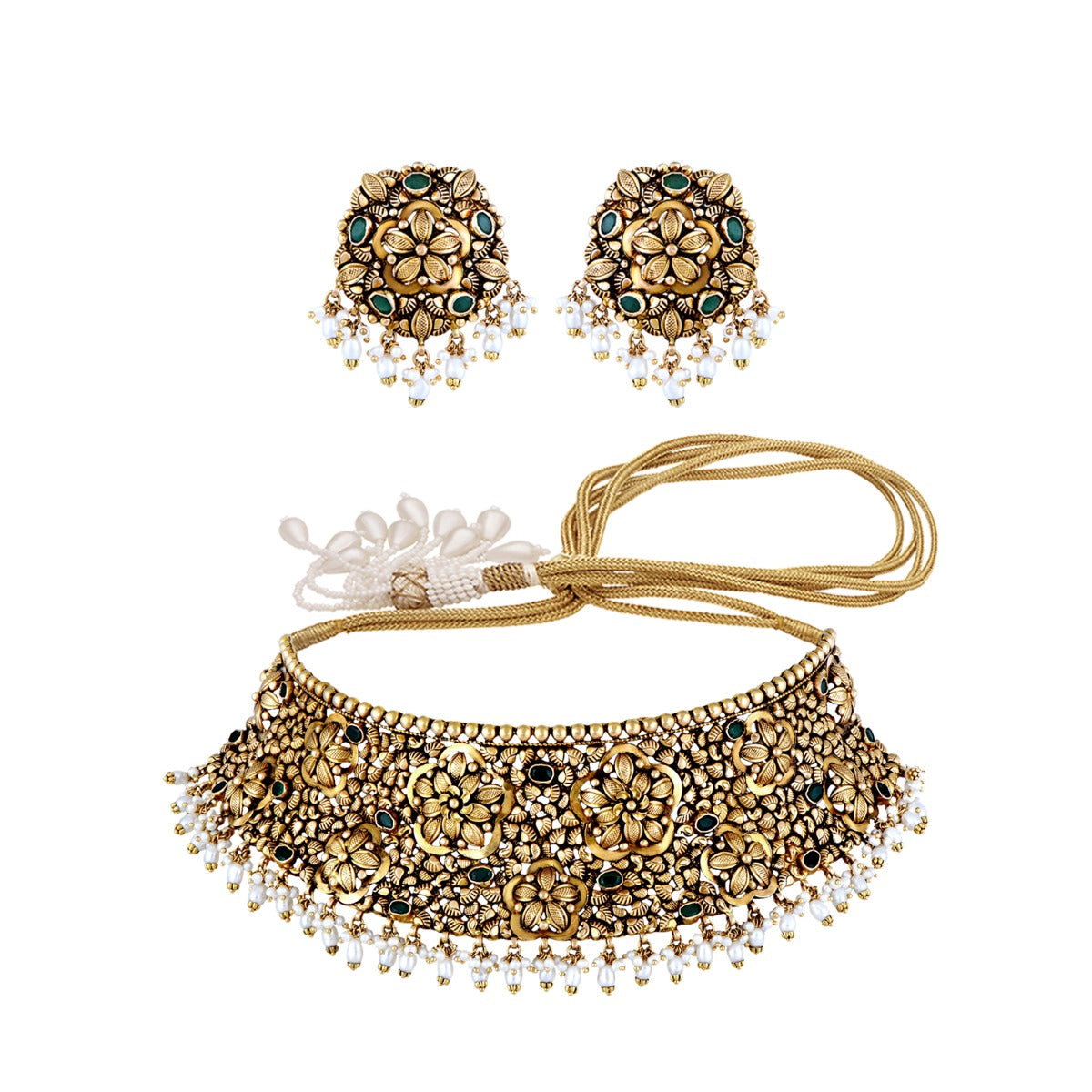 Charming Gemstone Gold Choker Set