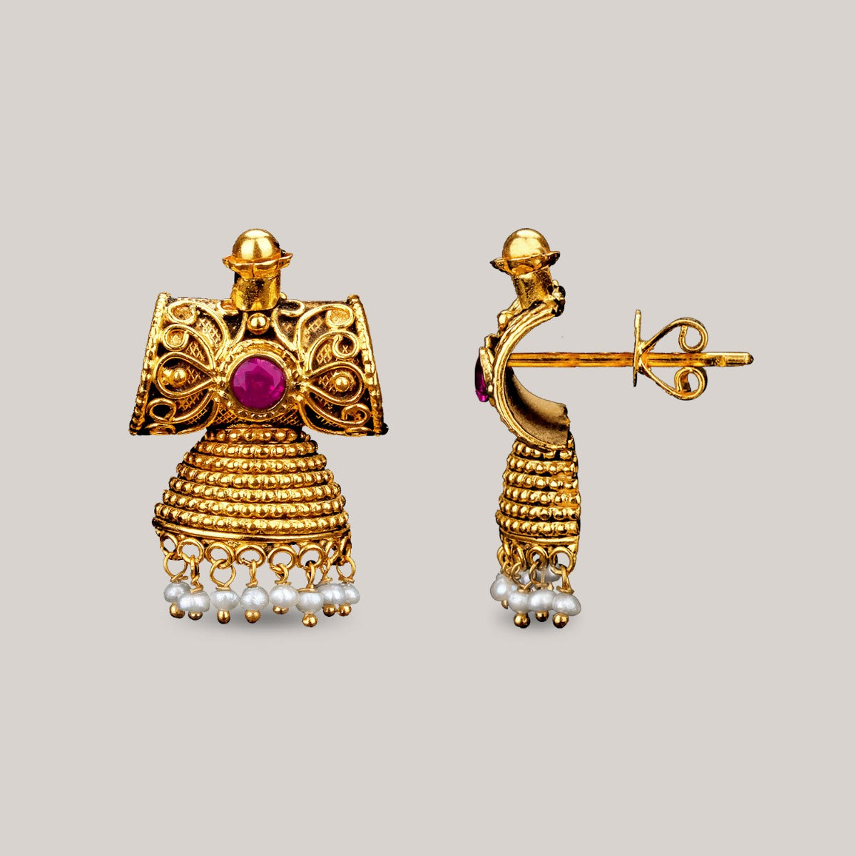Pink Parrot Gold Earrings