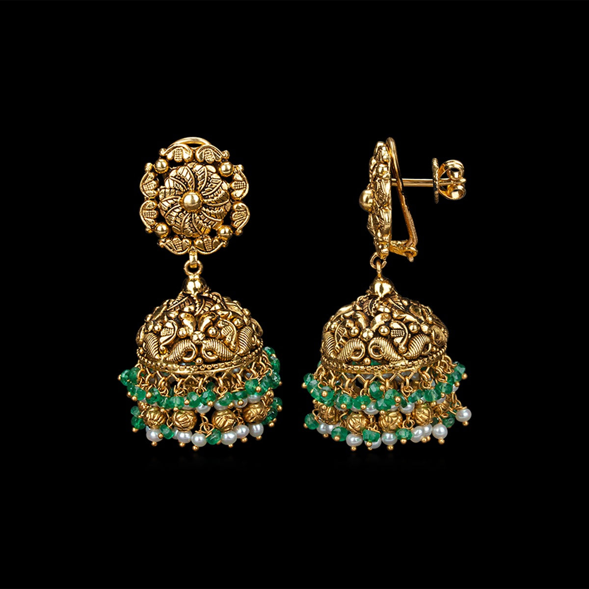 Green Petals Gold Jhumka