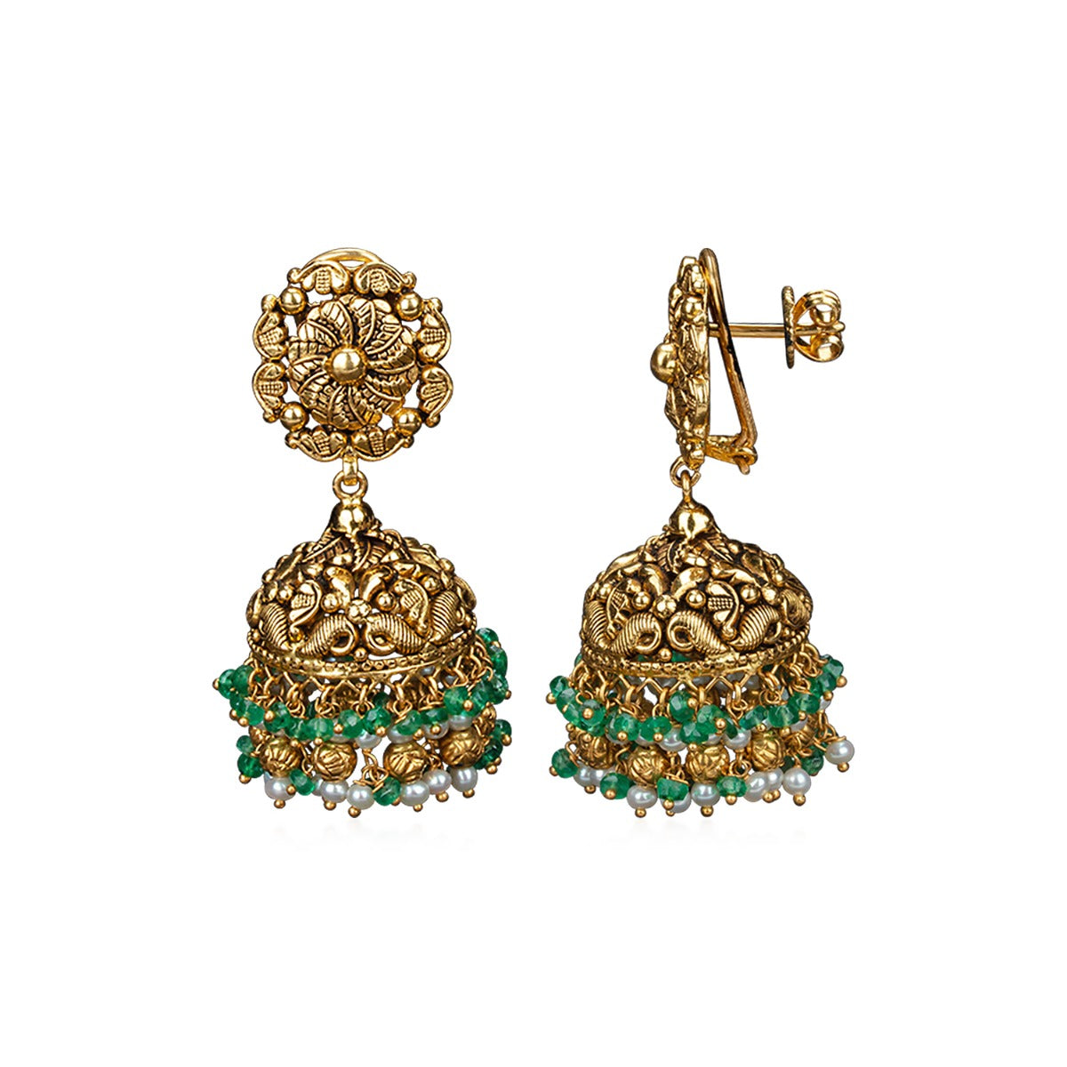 Green Petals Gold Jhumka