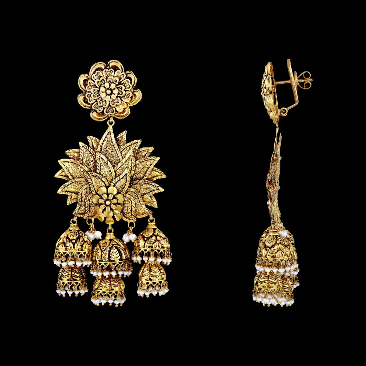 Jhumka Chandelier Gold Earrings