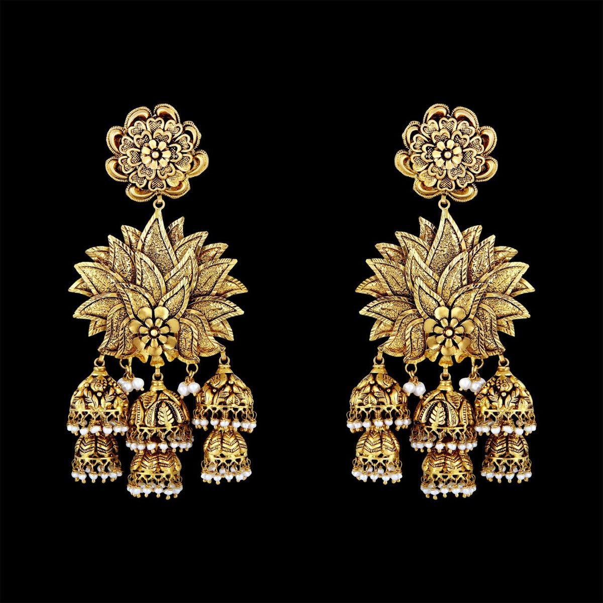 Jhumka Chandelier Gold Earrings