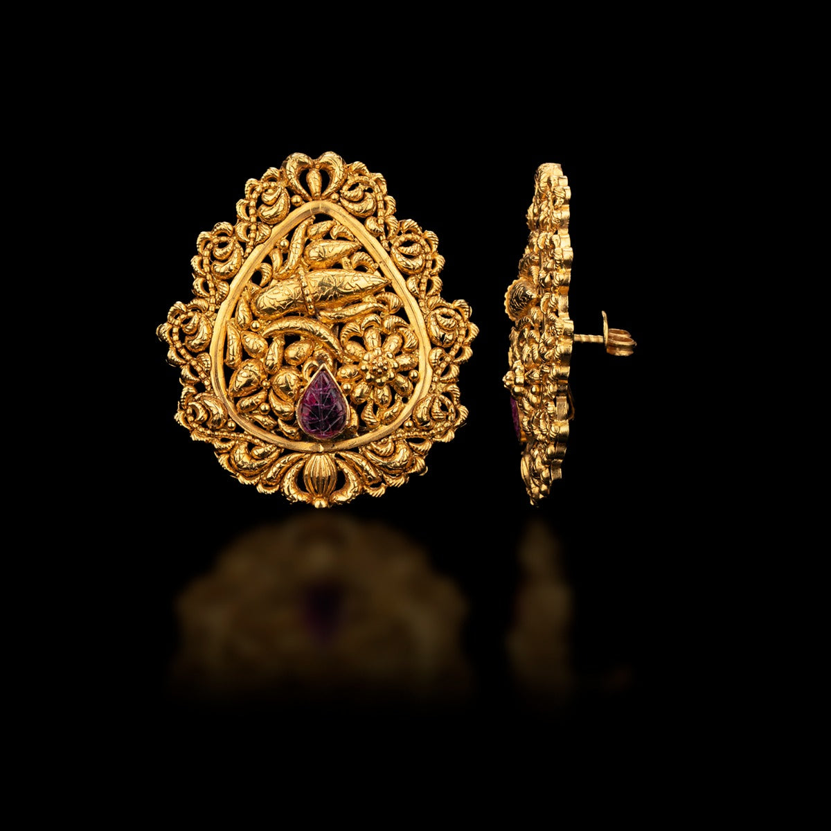 Forest Carving Gold Earrings
