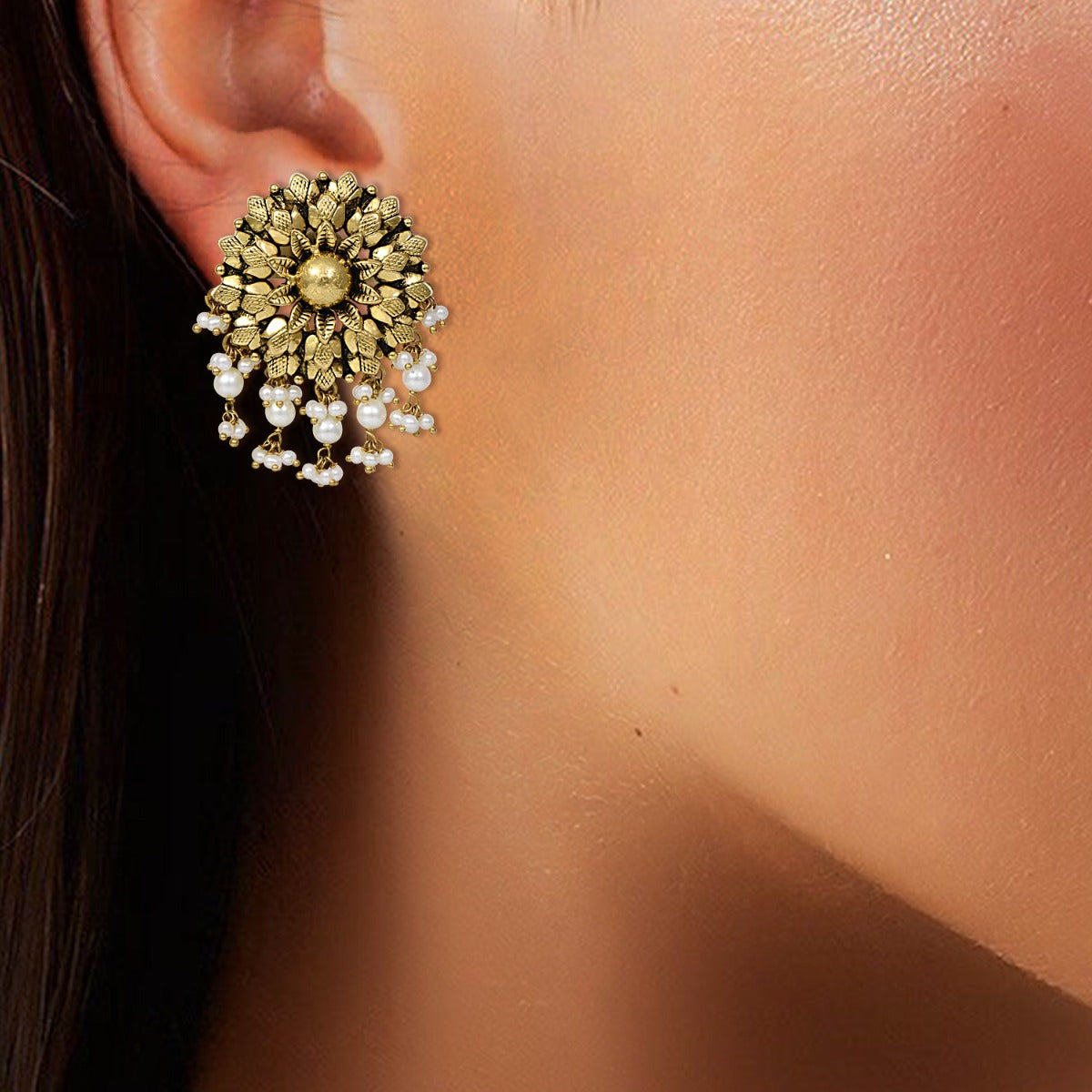 Surya Moti Gold Earrings