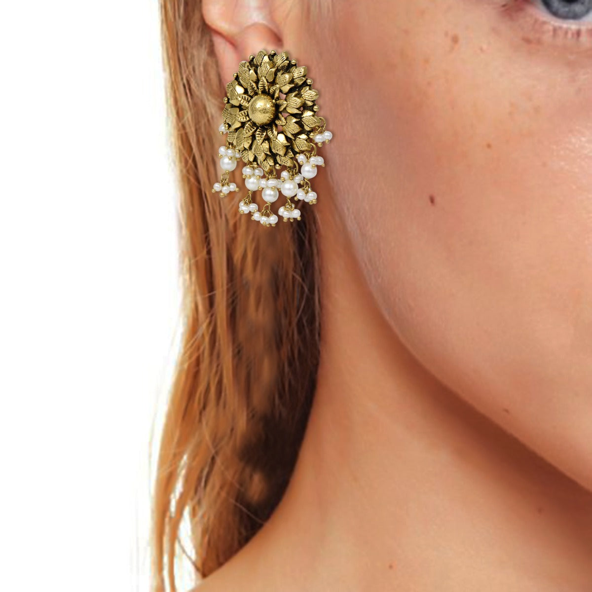 Surya Moti Gold Earrings