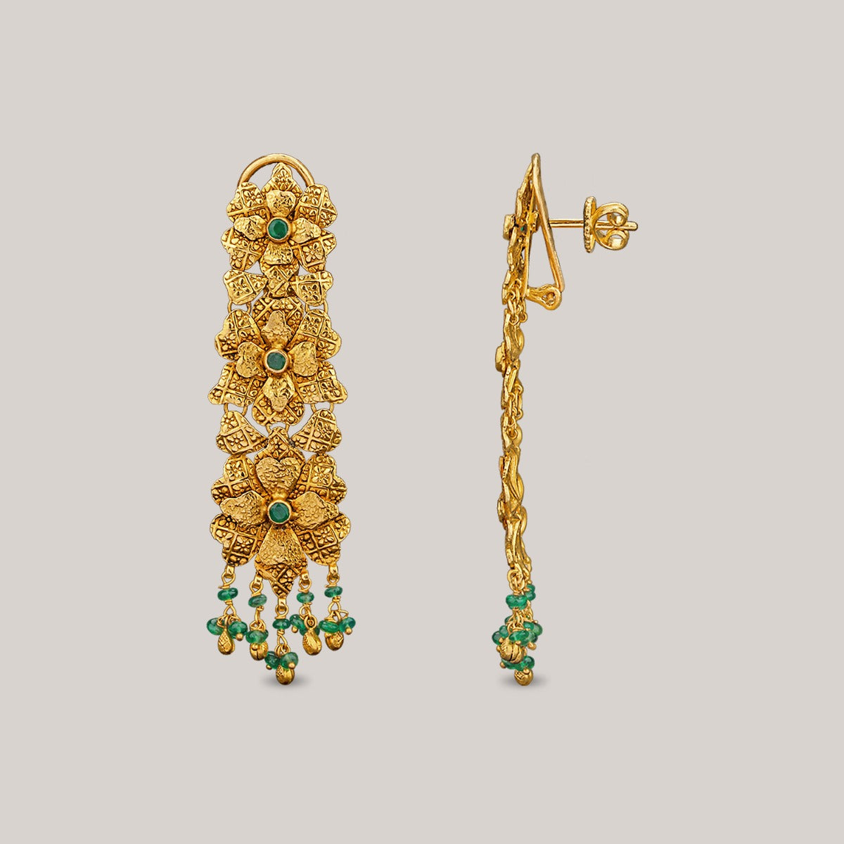 Flowery Shrub Trickling Gold Earrings