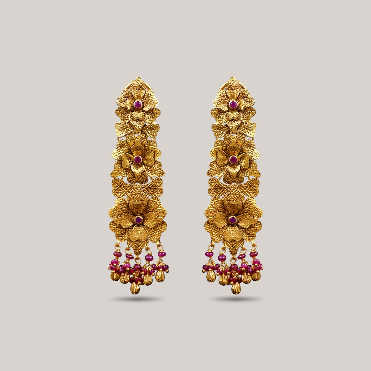 Floral Motif Gold Earrings