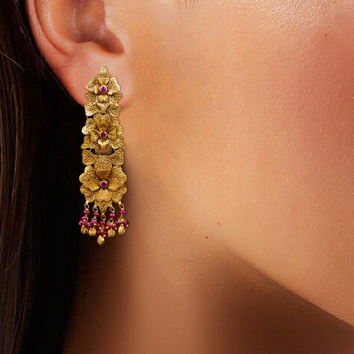 Floral Motif Gold Earrings