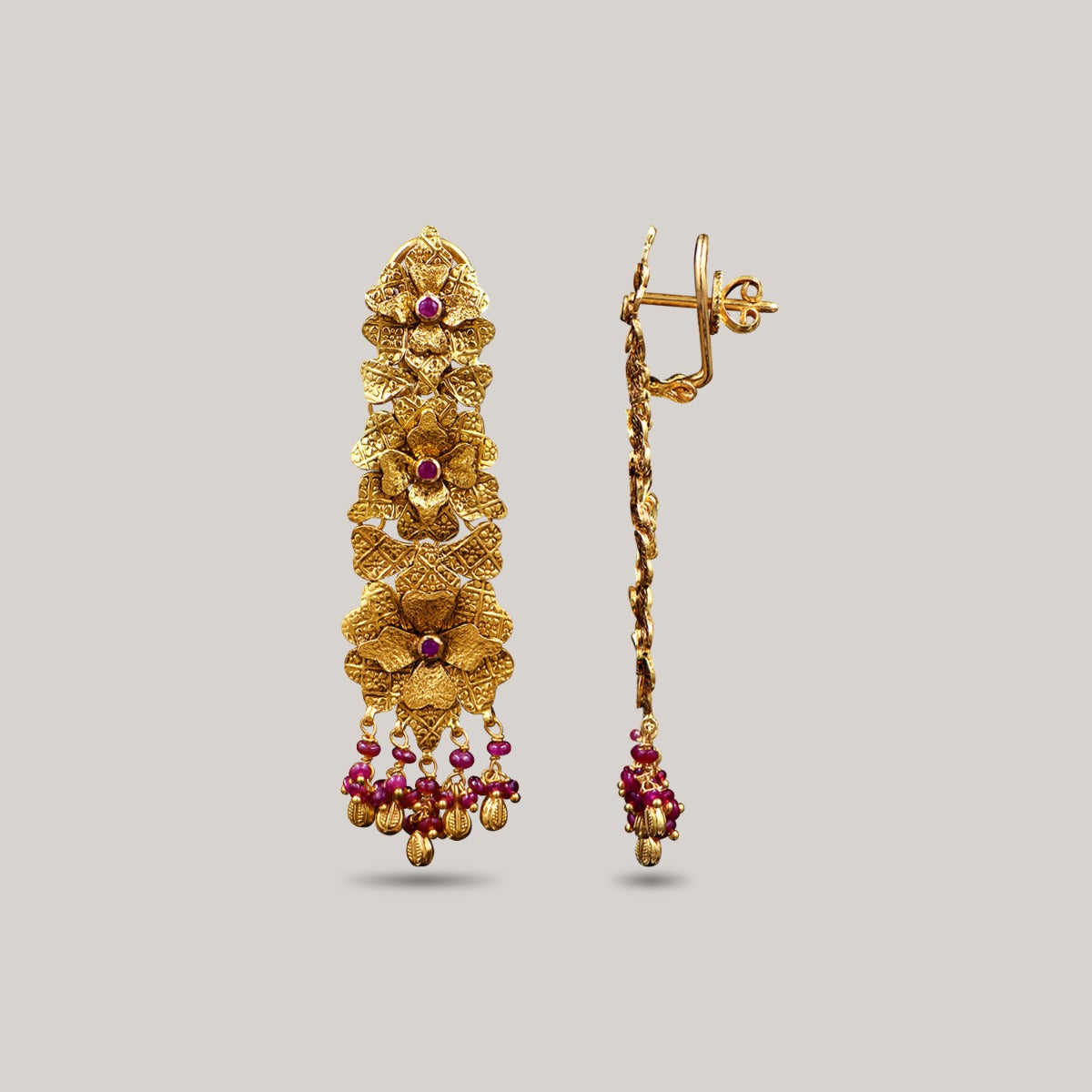 Floral Motif Gold Earrings