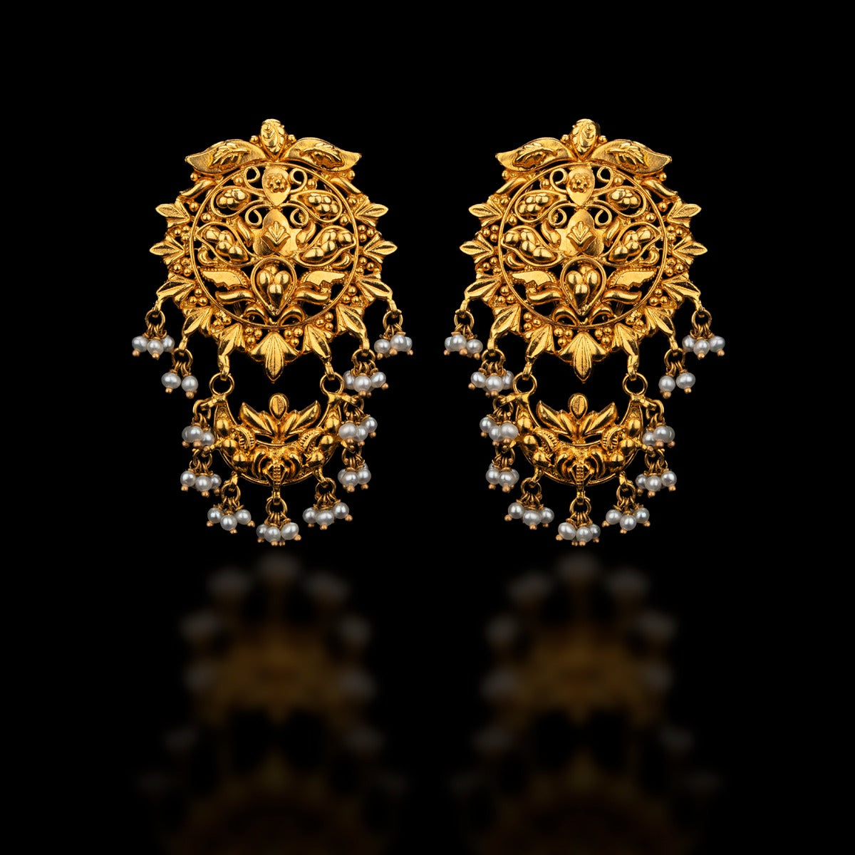 Winged Floral Gold Earrings