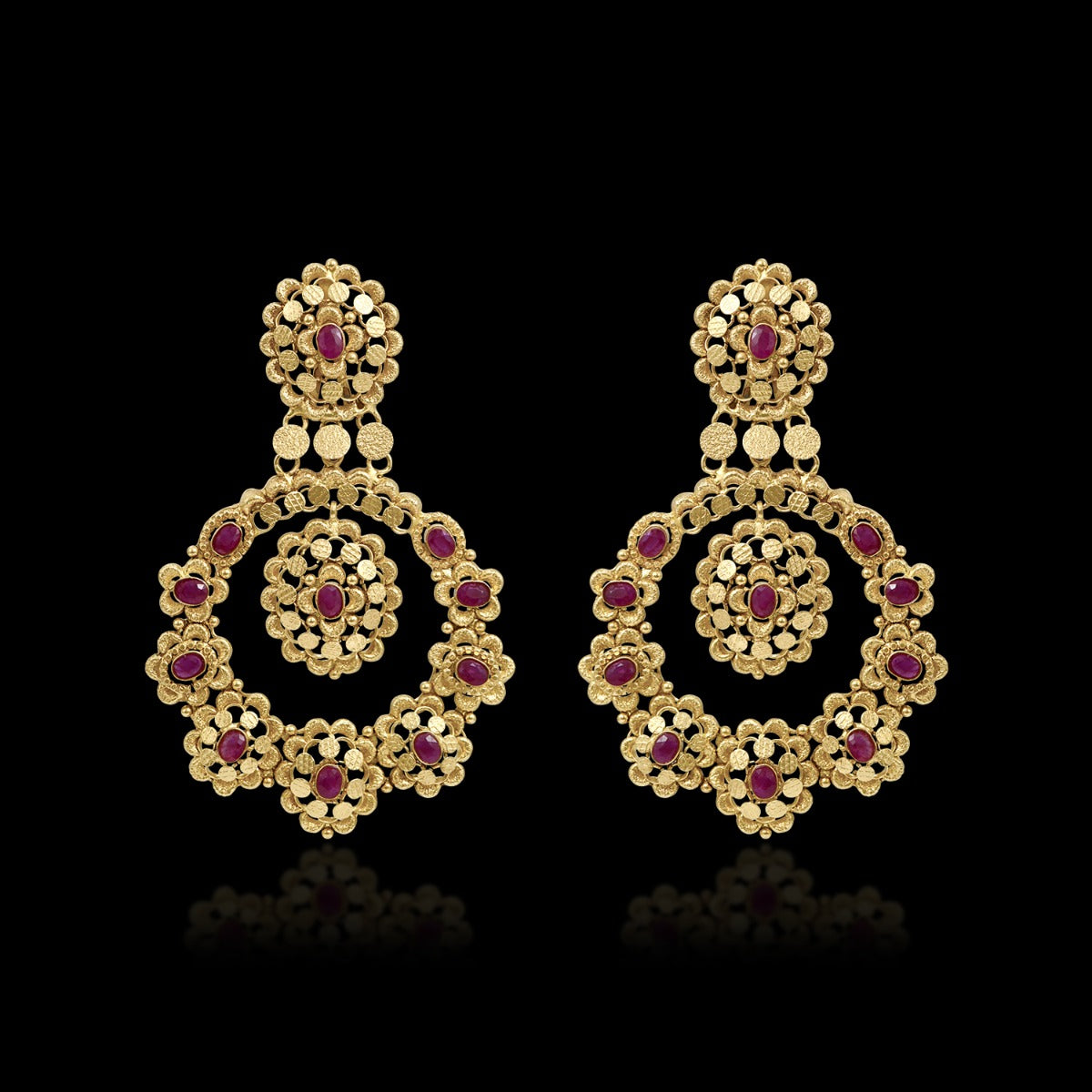 Rangoli Patterned Pink Stoned Earrings