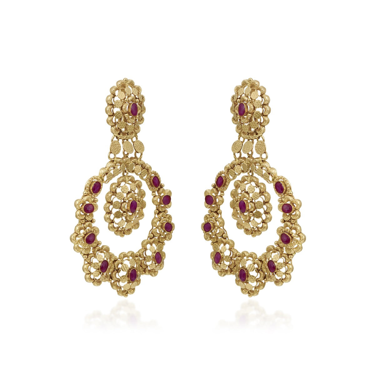 Rangoli Patterned Pink Stoned Earrings