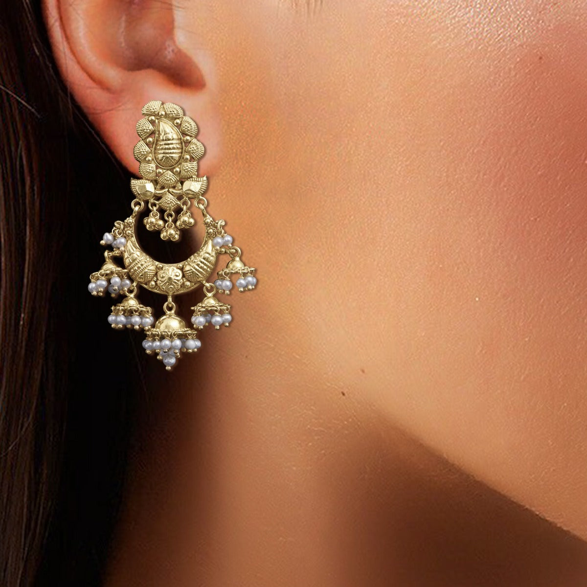 Crescent Hooked Gold Earrings