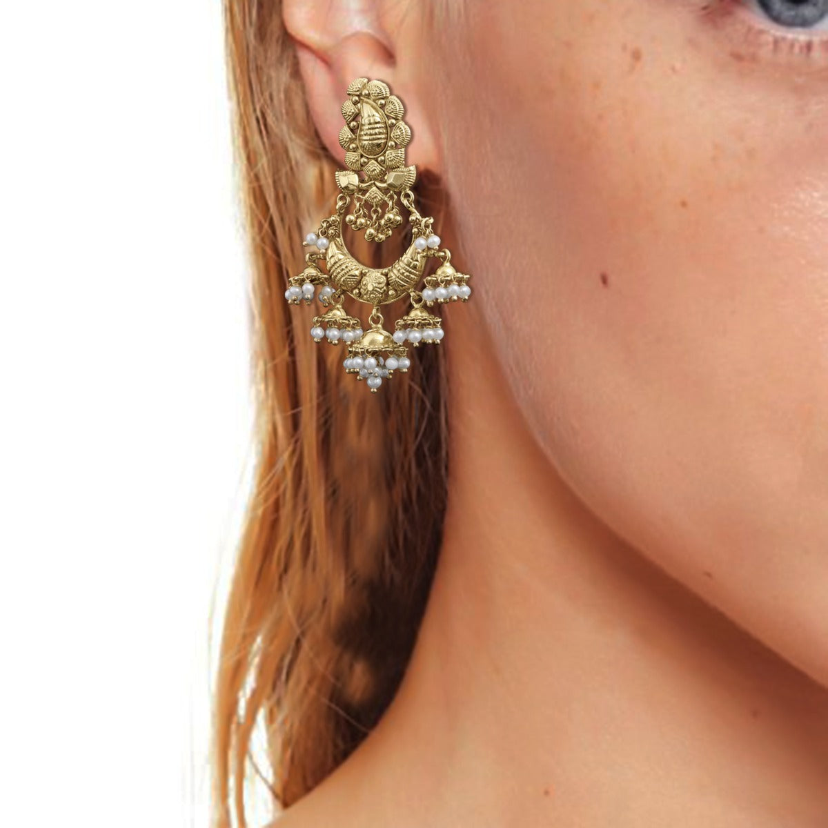 Crescent Hooked Gold Earrings