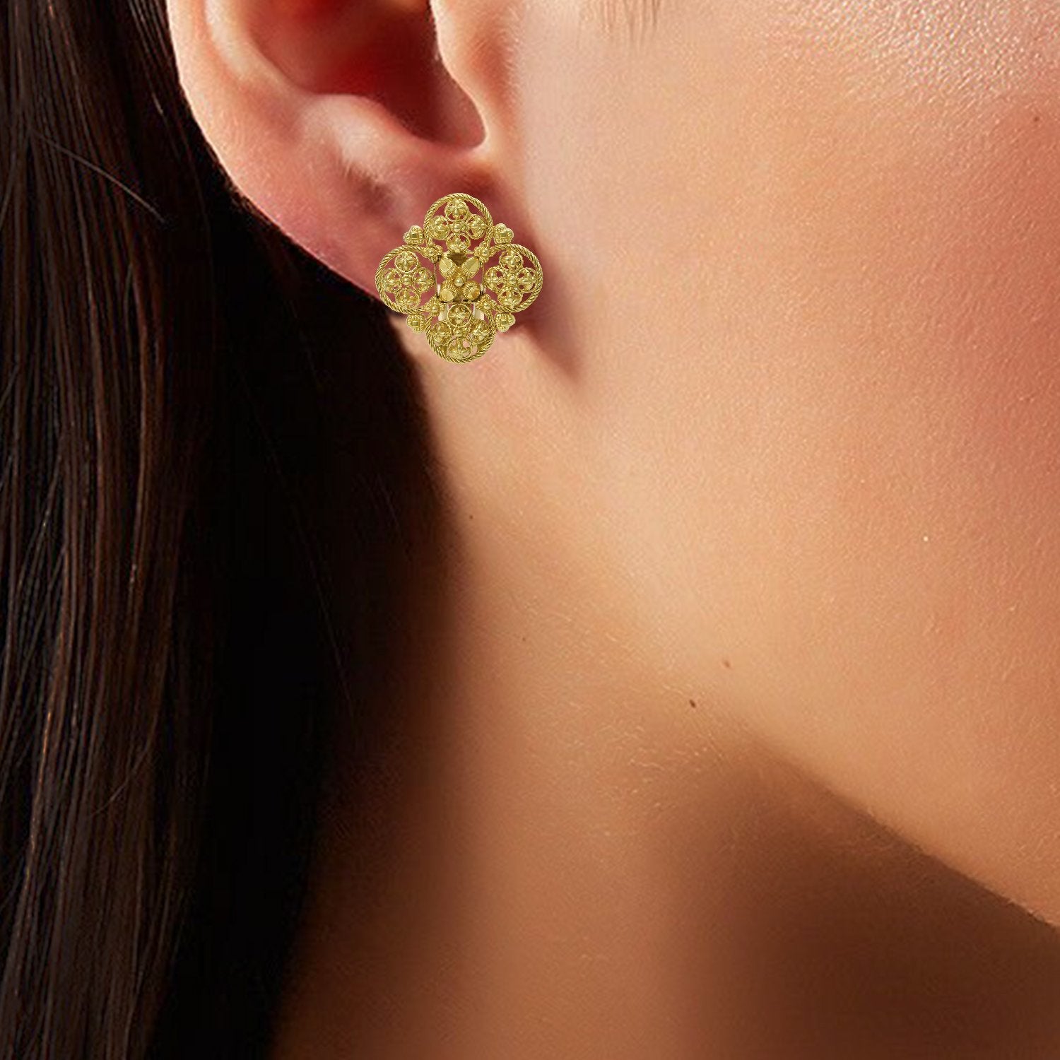 Filigree Flower Gold Earrings