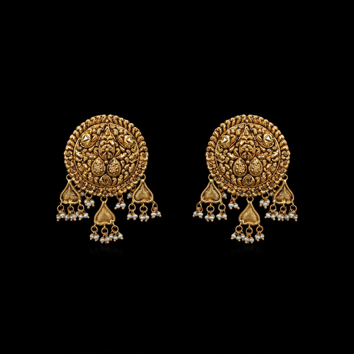 Three Winged Folksy Gold Earrings