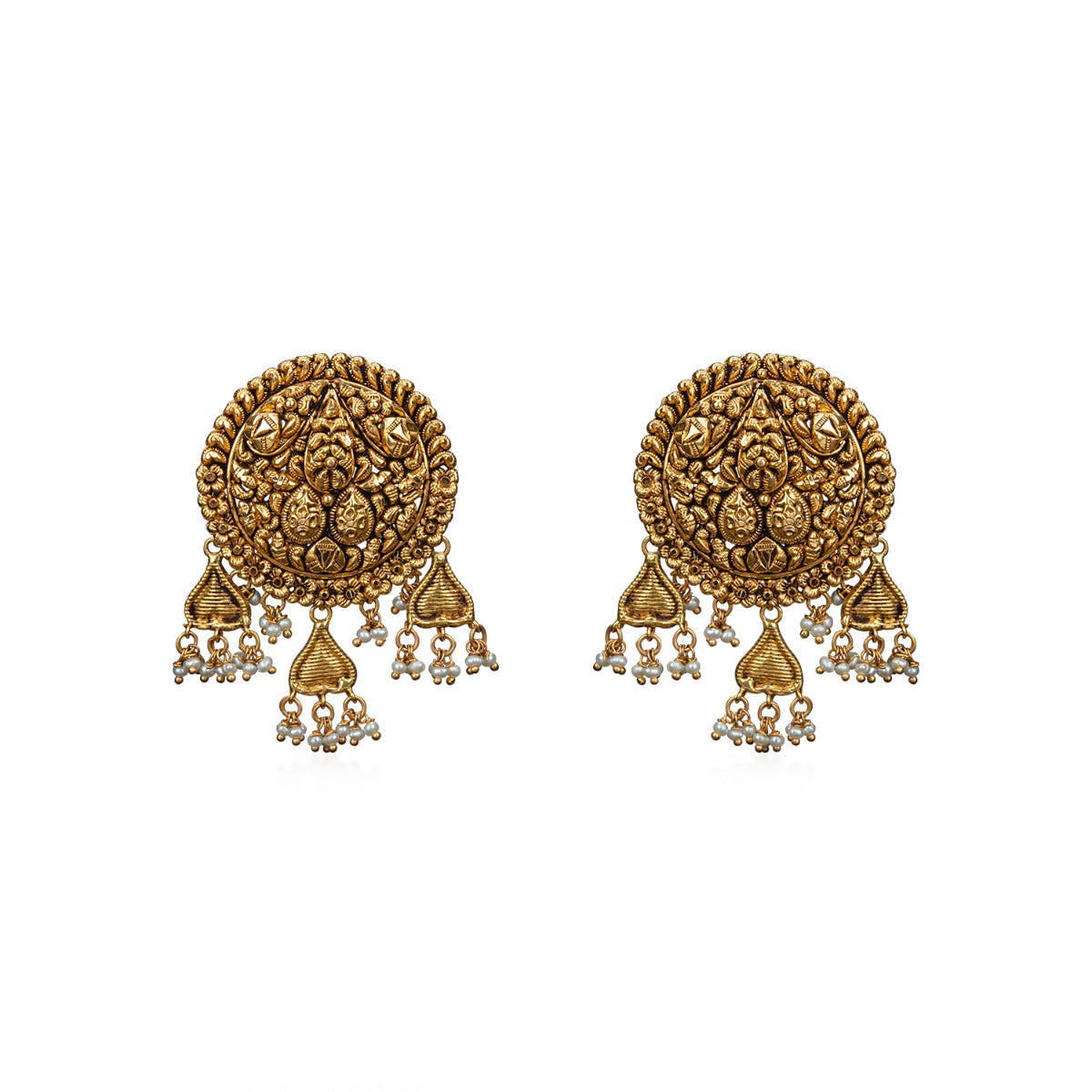 Three Winged Folksy Gold Earrings