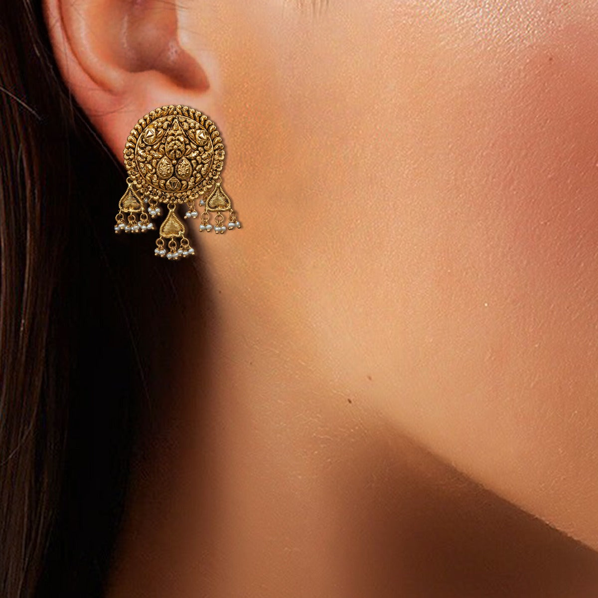 Three Winged Folksy Gold Earrings