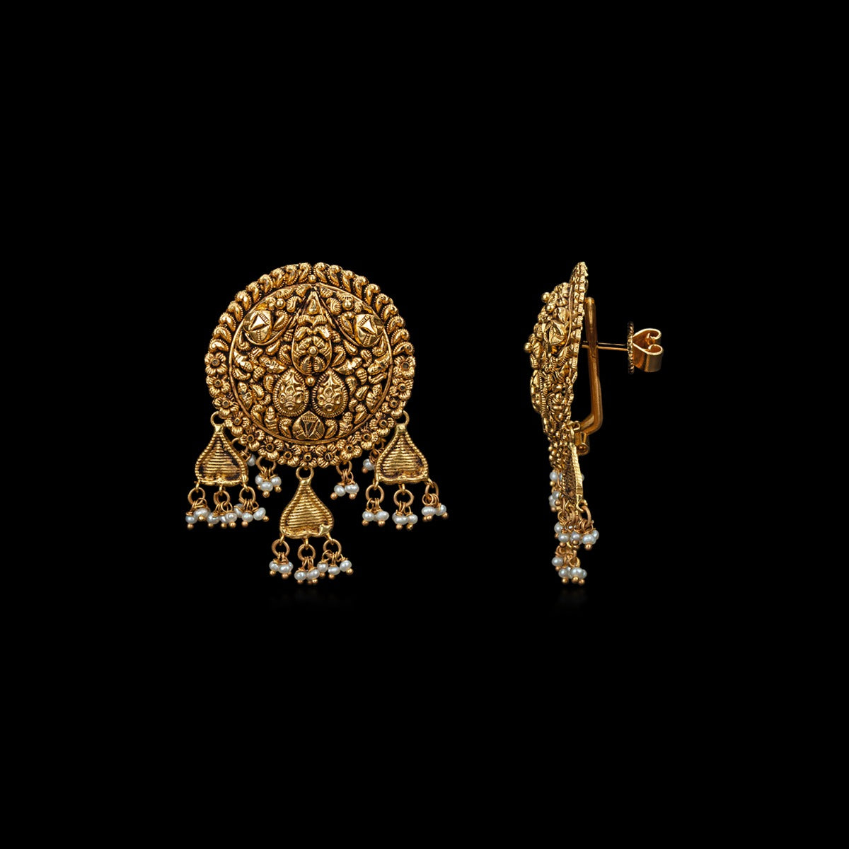 Three Winged Folksy Gold Earrings