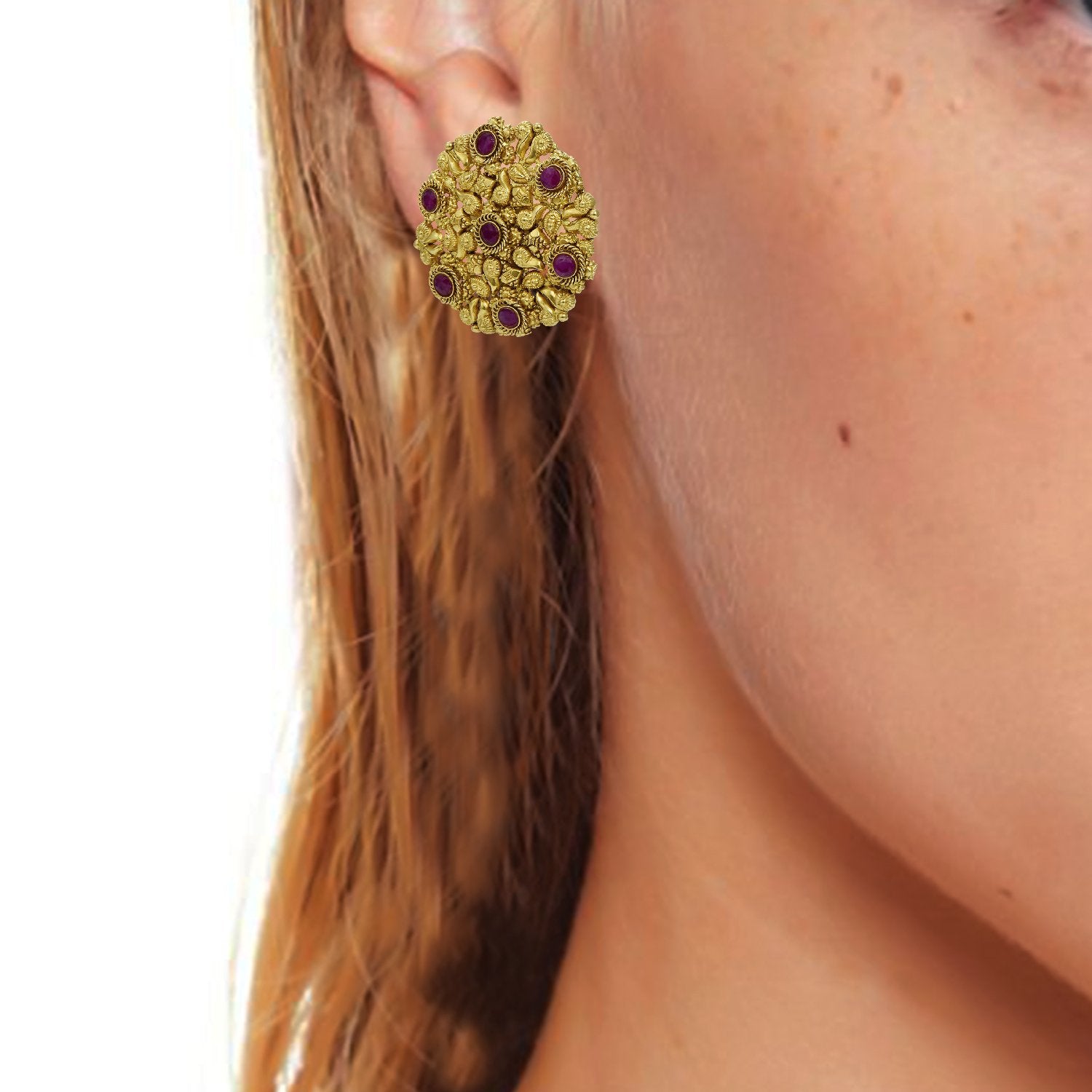 Elegant Ruby Gold Earrings