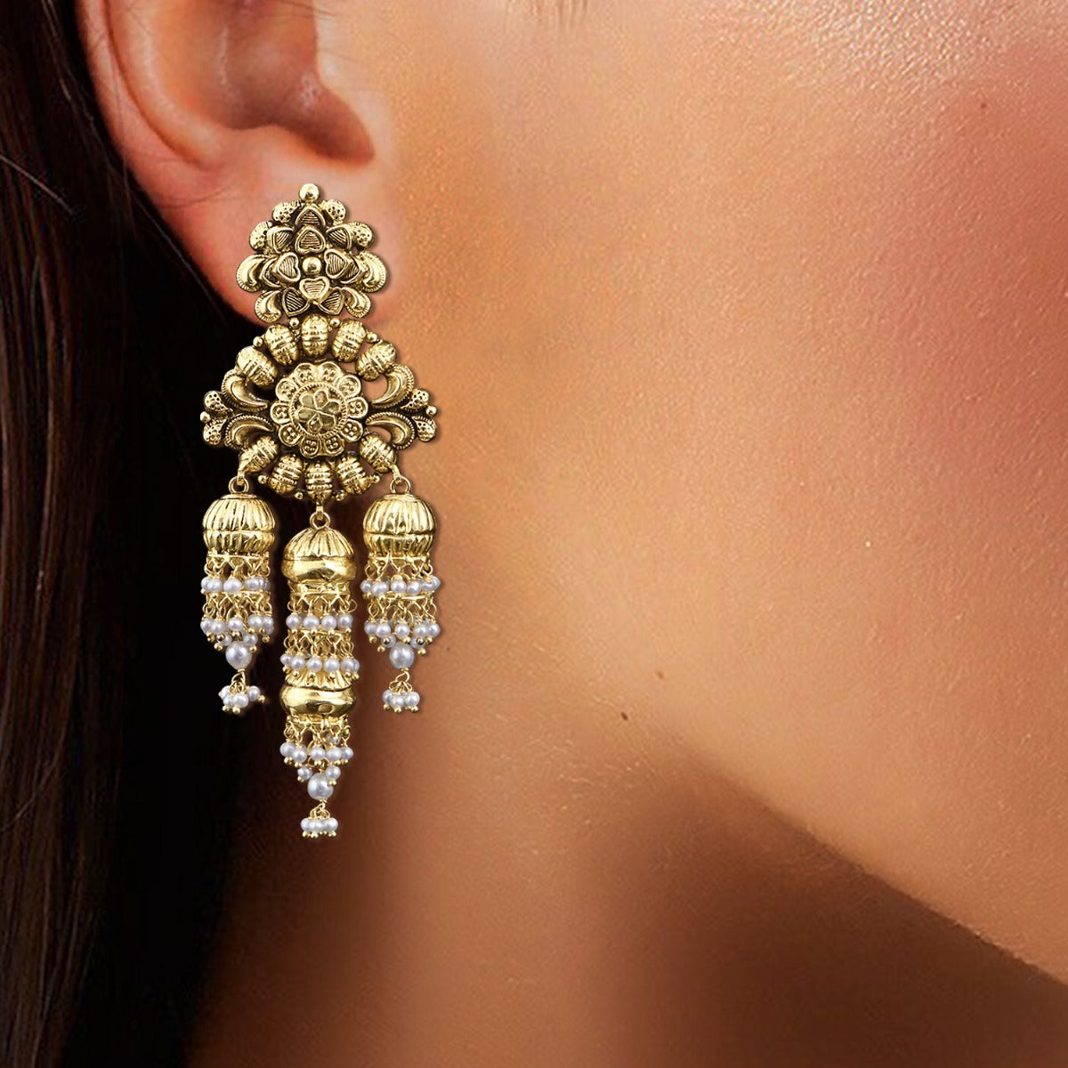 Temple Carvings Miniature Gold Earrings