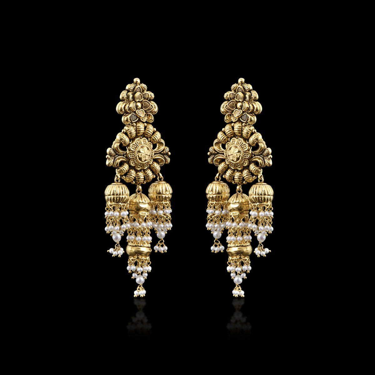 Temple Carvings Miniature Gold Earrings