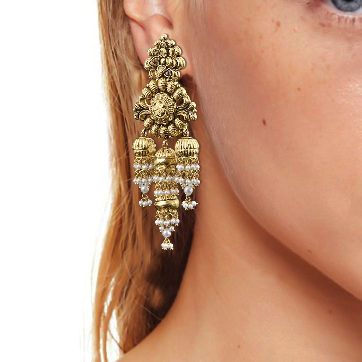 Temple Carvings Miniature Gold Earrings